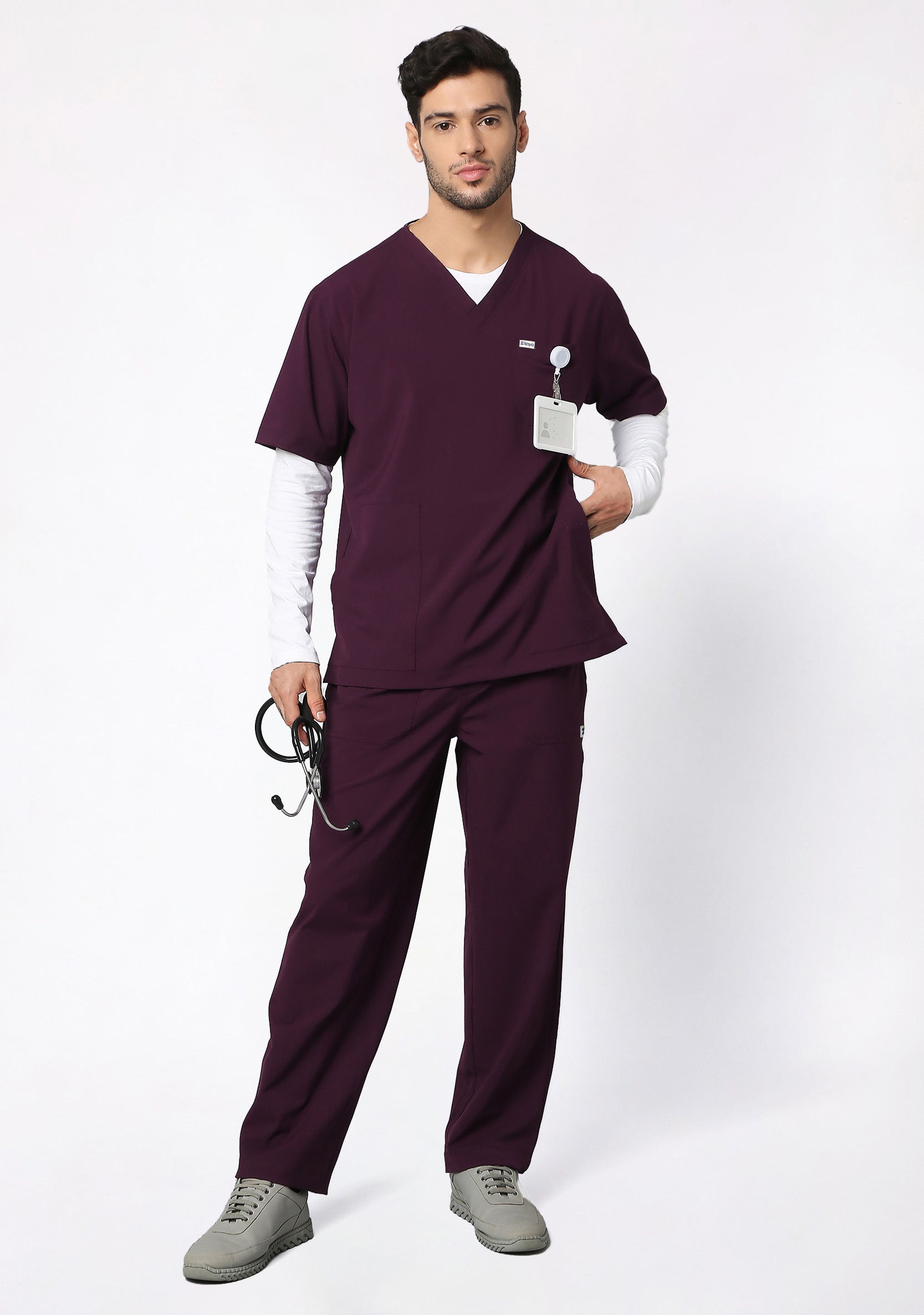 ecoflex™ Men's V-Neck (Wine) Plus Size Scrub