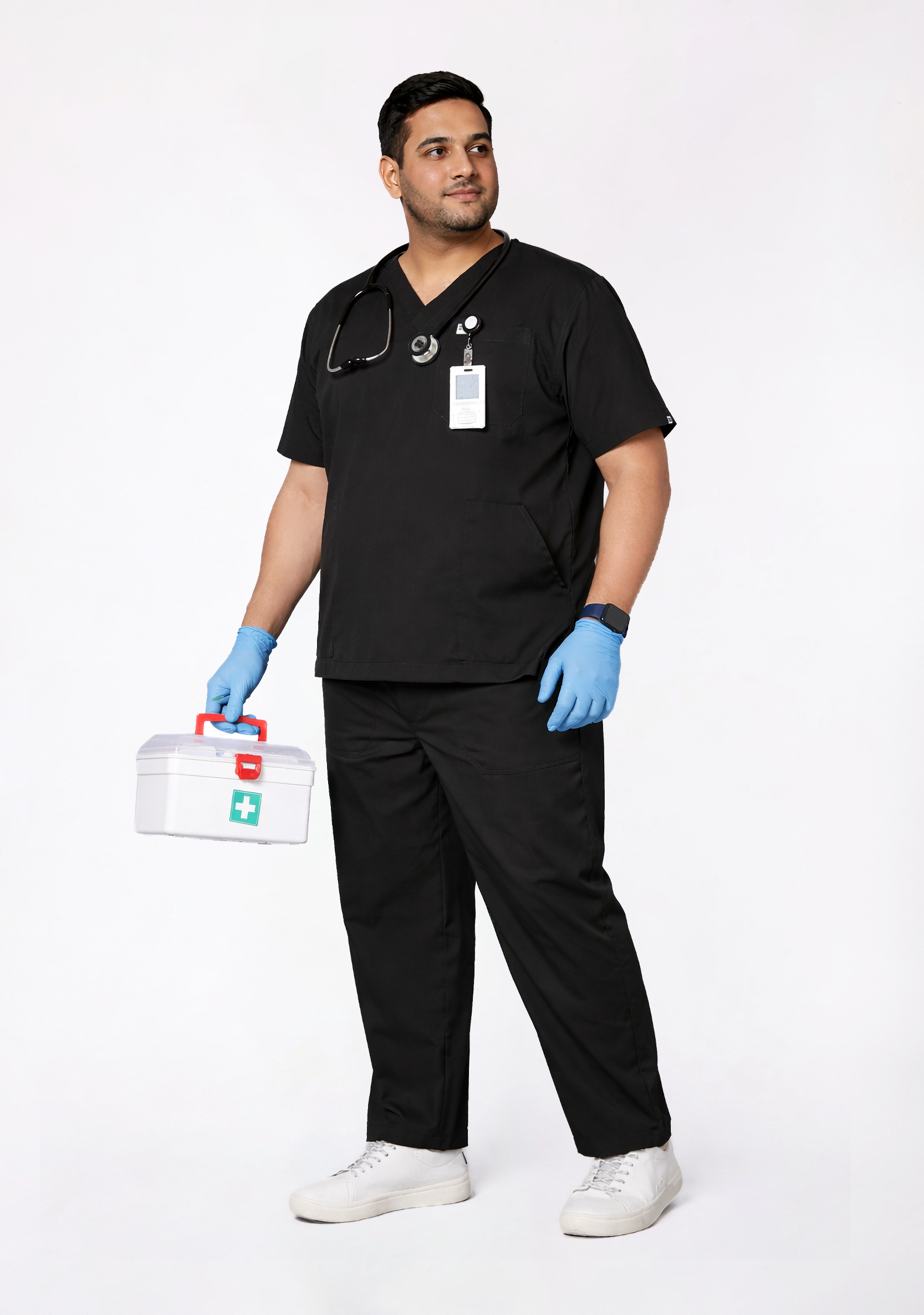 Classic Men's V-Neck (Black) Plus Size Scrub
