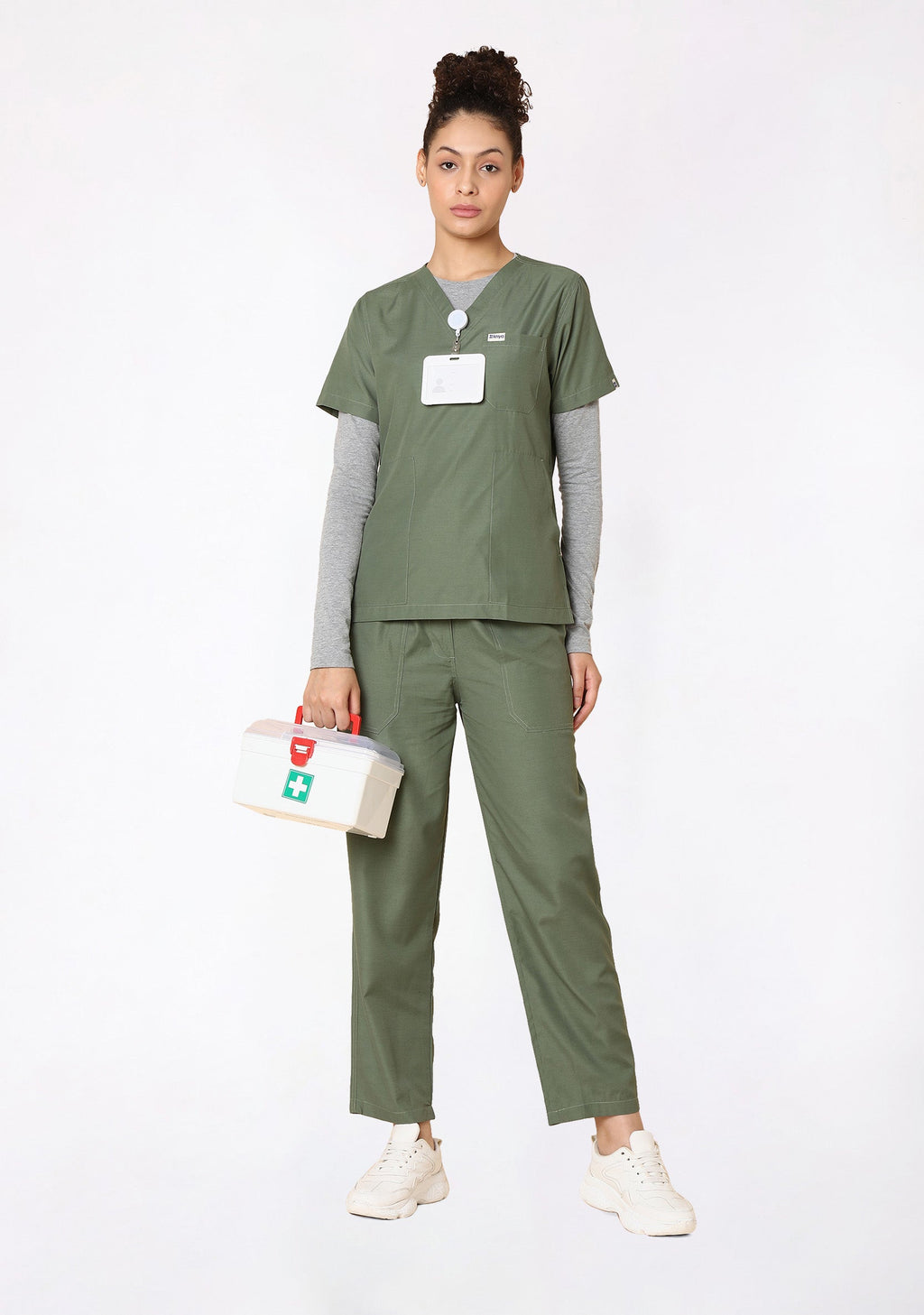 Classic Women's V-Neck (Olive) Plus Size Scrub