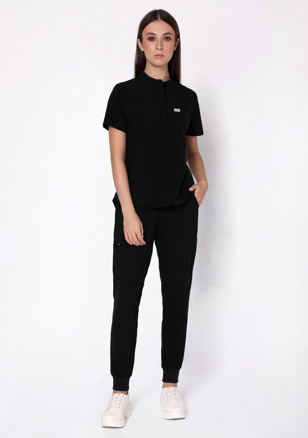 ecoflex™ Women's Mandarin Collar (Black) Scrubs