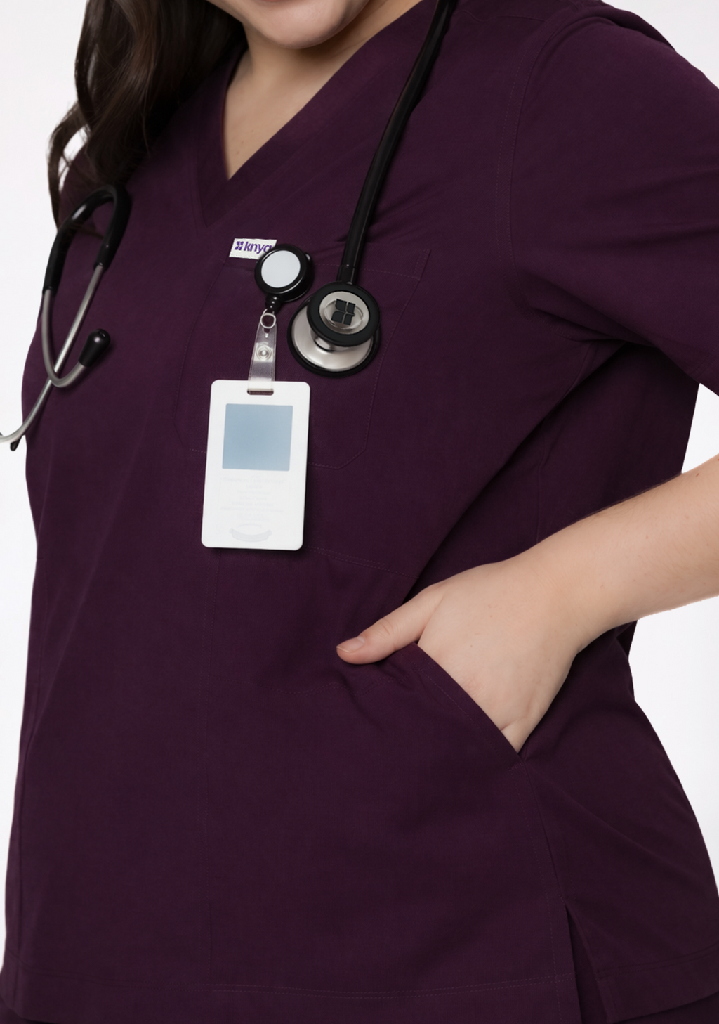 Classic Women's V-Neck (Wine) Plus Size Scrub