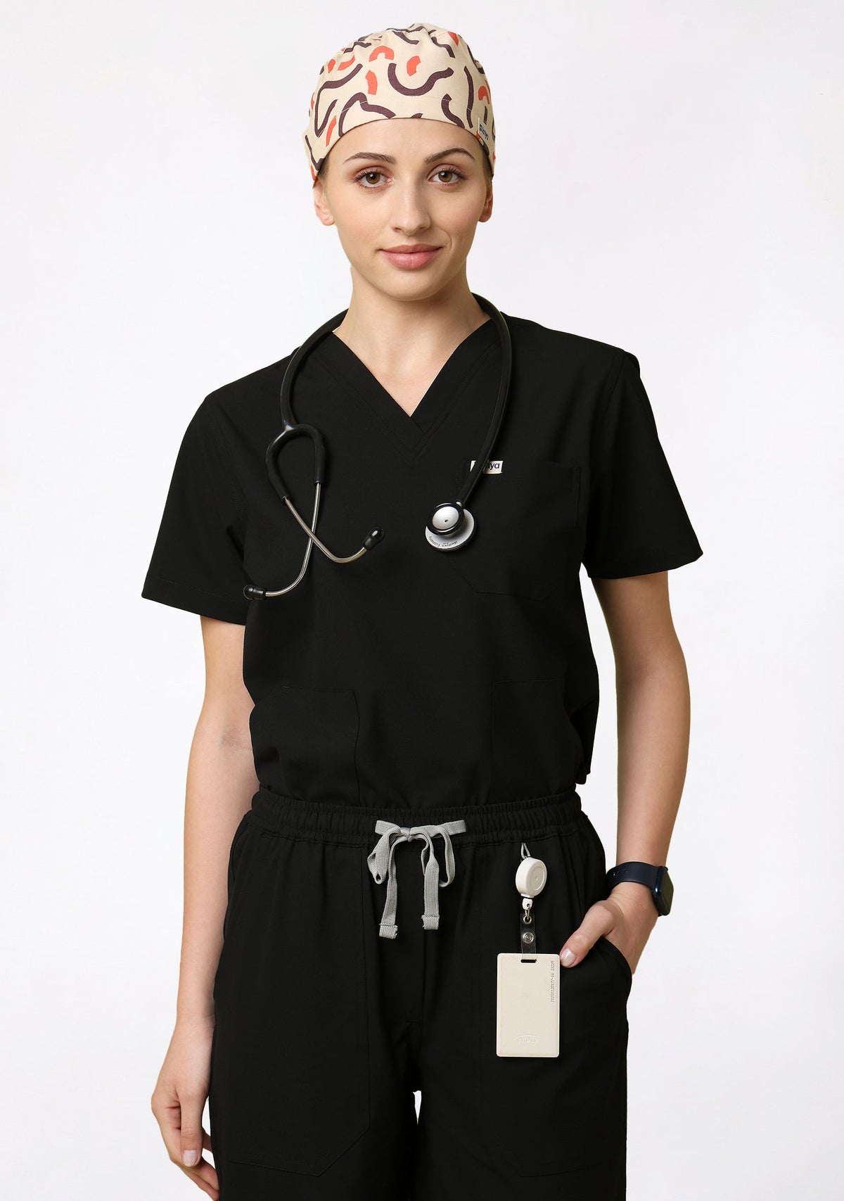 Printed Unisex (Swirl-Beige) Scrub Cap - Pack of 2