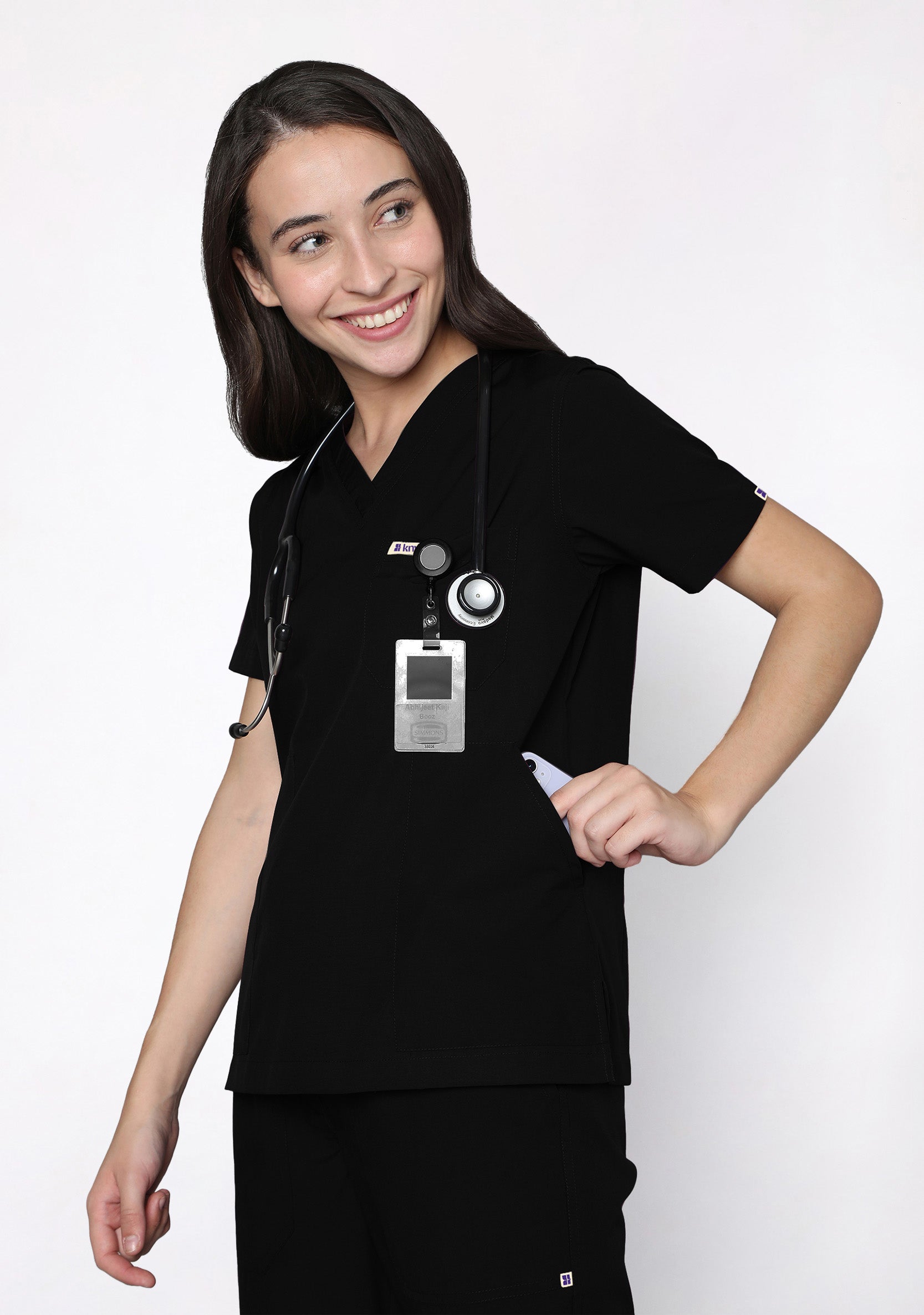 Classic Women's V-Neck (Black) Plus Size Scrub