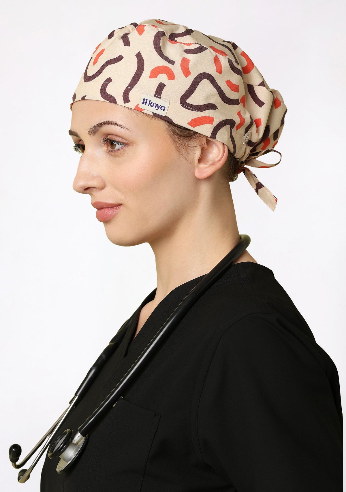 Printed Unisex (Swirl-Beige) Scrub Cap - Pack of 2