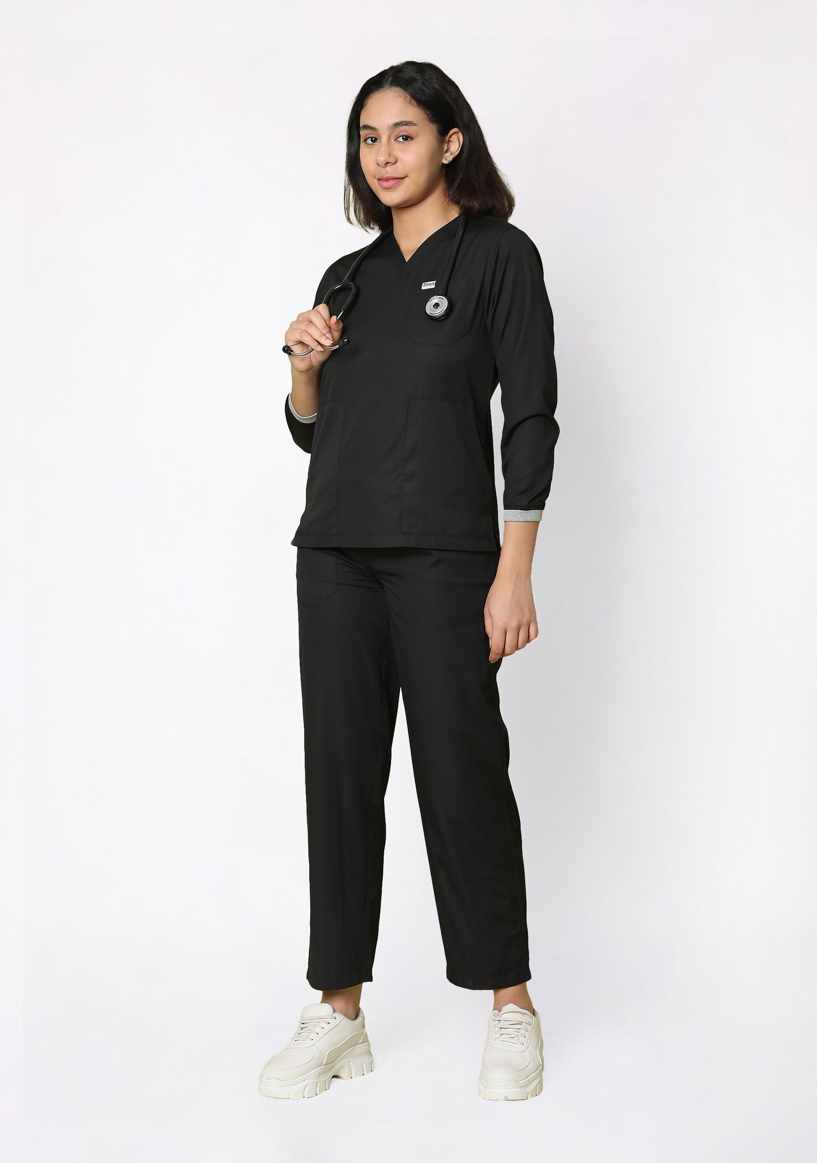 Classic Women's Longsleeves (Black) Scrub