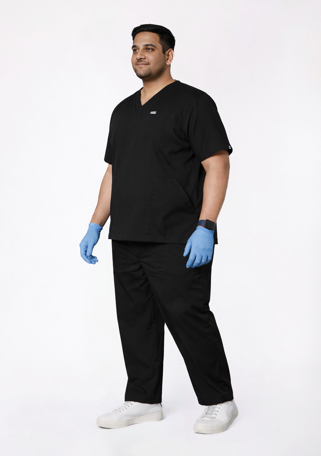 Classic Men's V-Neck (Black) Plus Size Scrub
