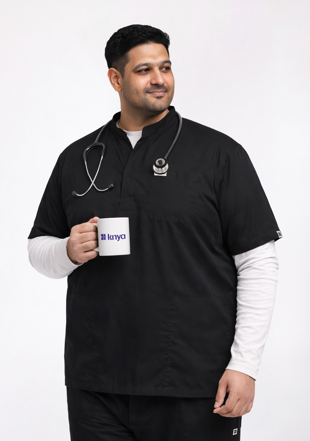 Classic Men's Mandarin Collar (Black) Plus Size Scrub