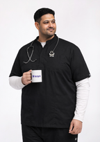 Classic Men's Mandarin Collar (Black) Plus Size Scrub