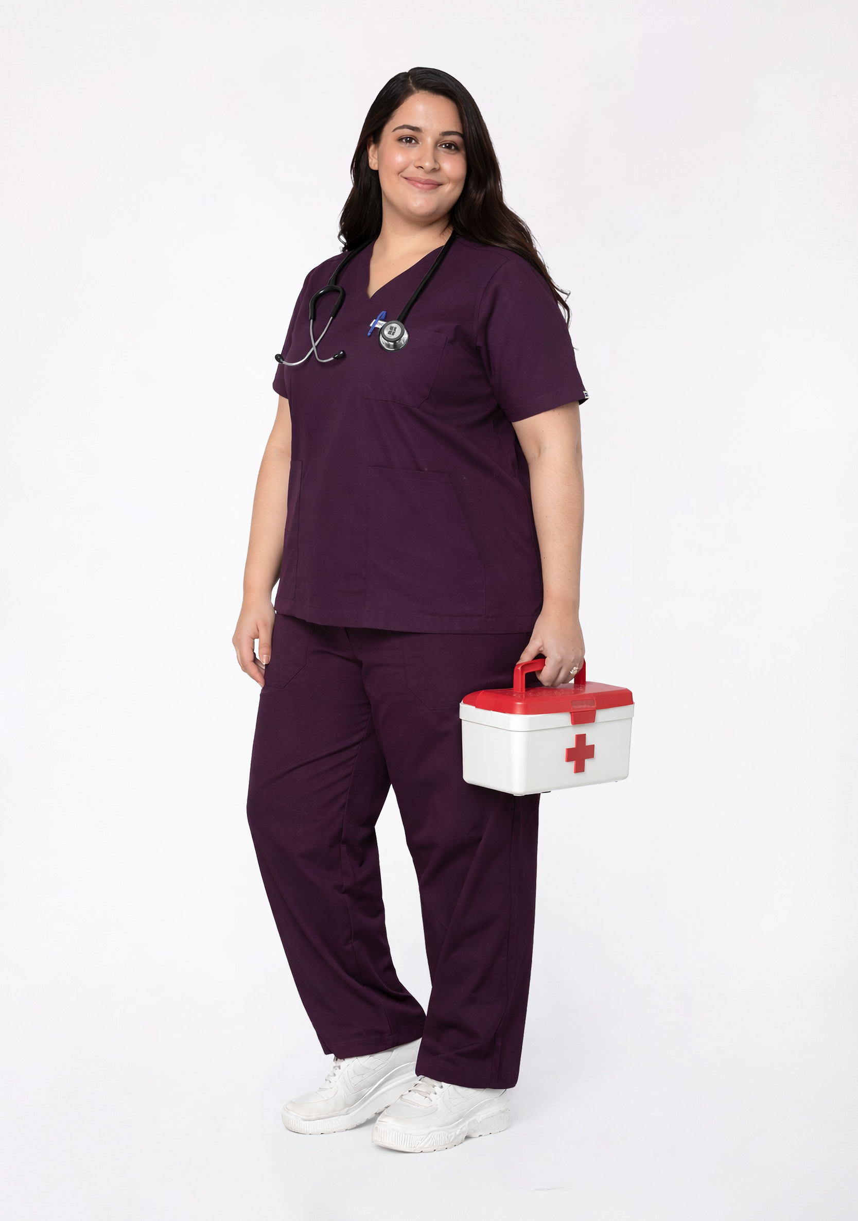Classic Women's V-Neck (Wine) Plus Size Scrub