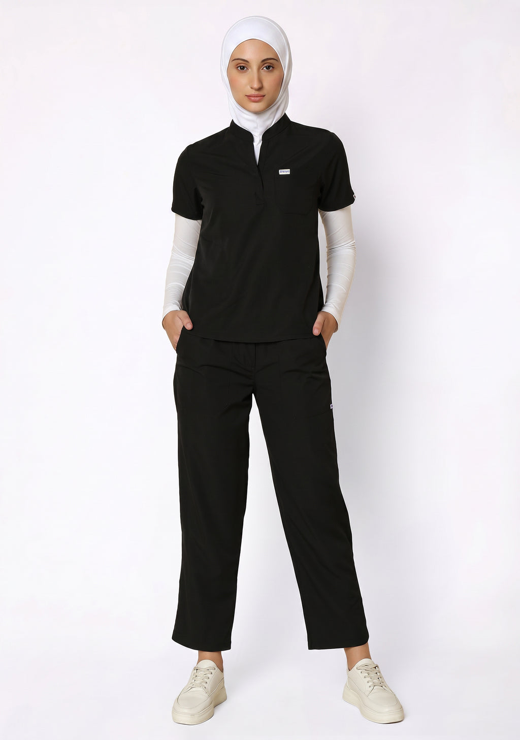 Classic Women's Mandarin Collar (Black) Scrub
