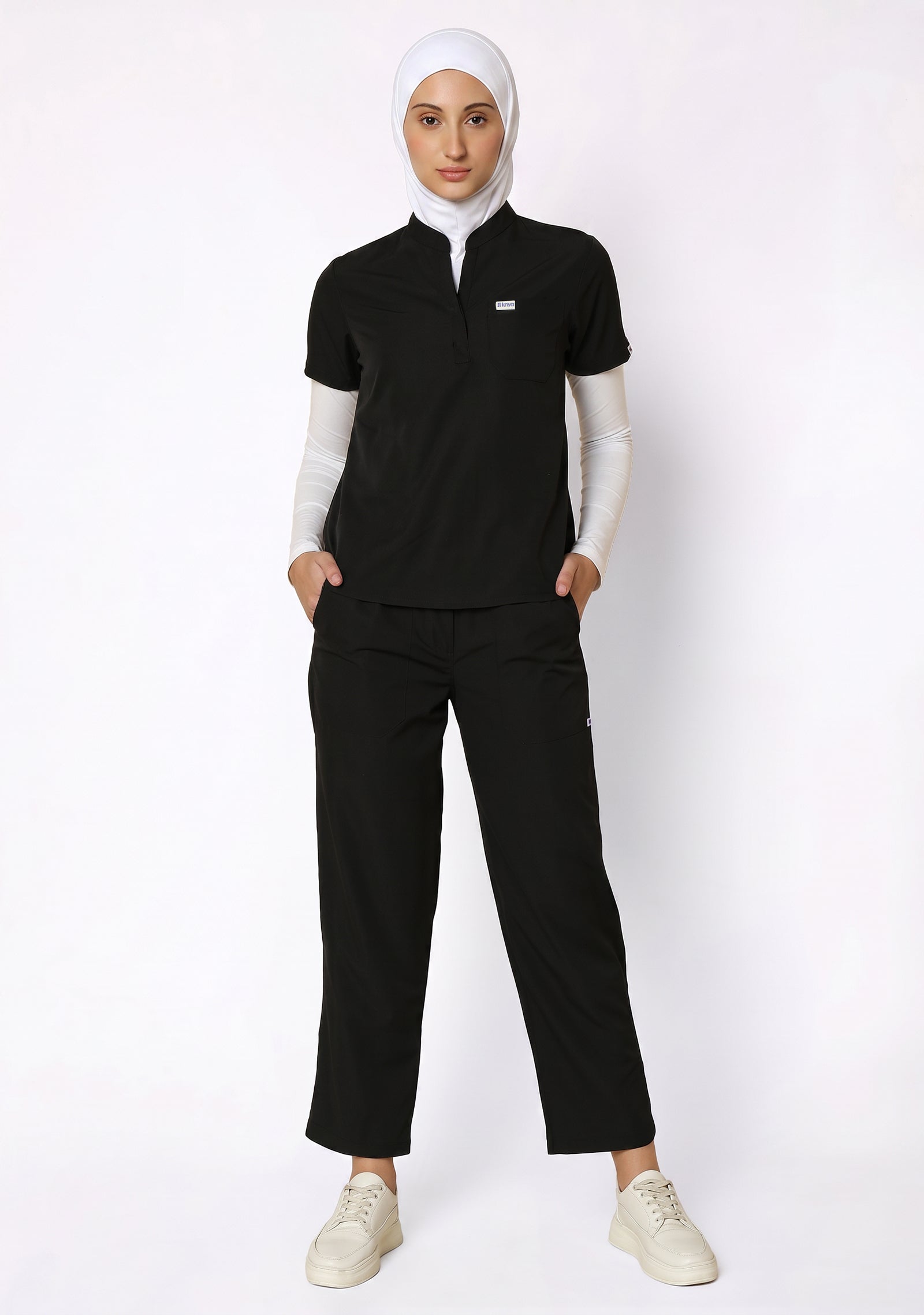 Classic Women's Mandarin Collar (Black) Scrub