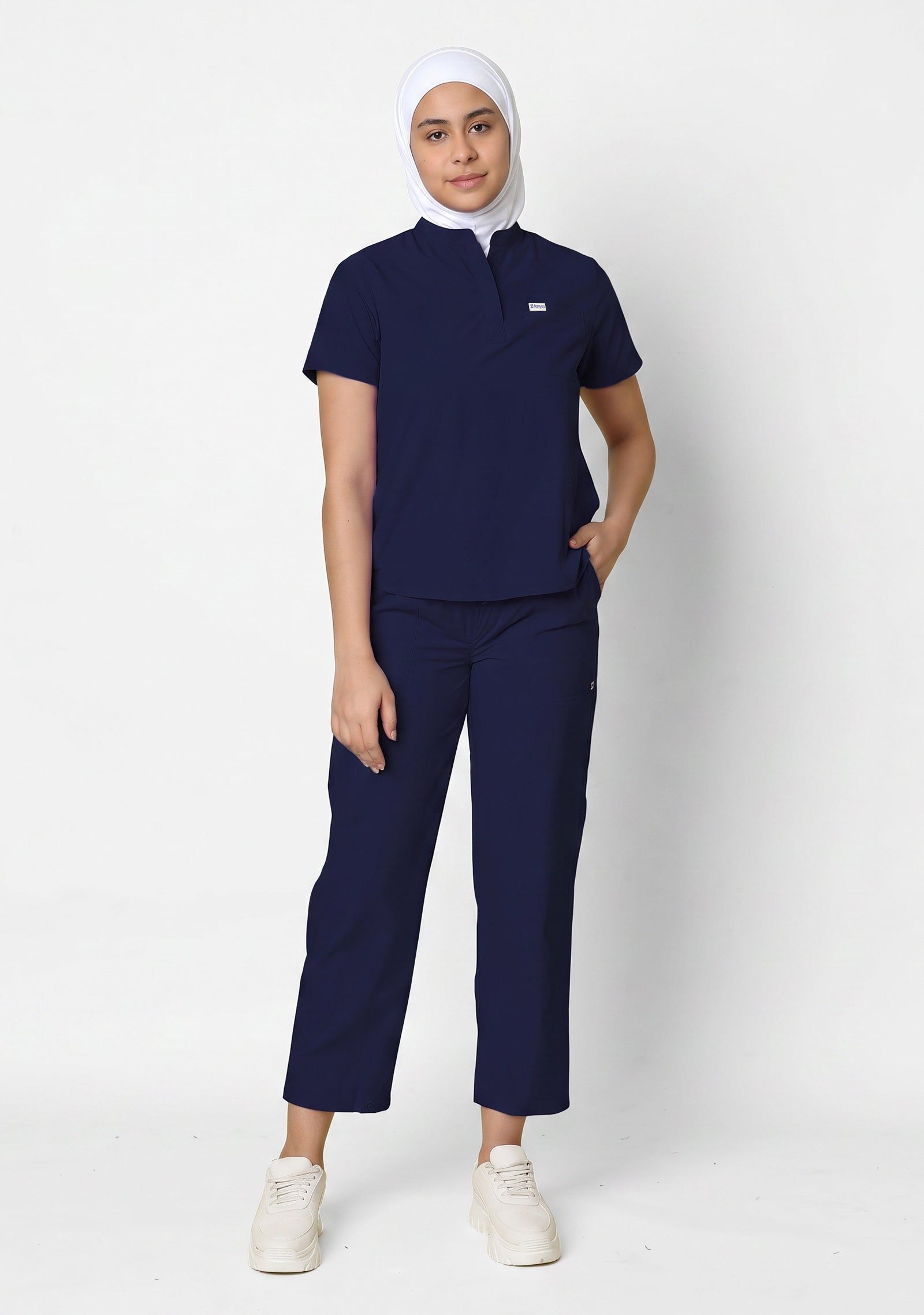 Classic Women's Mandarin Collar (Navy) Scrub