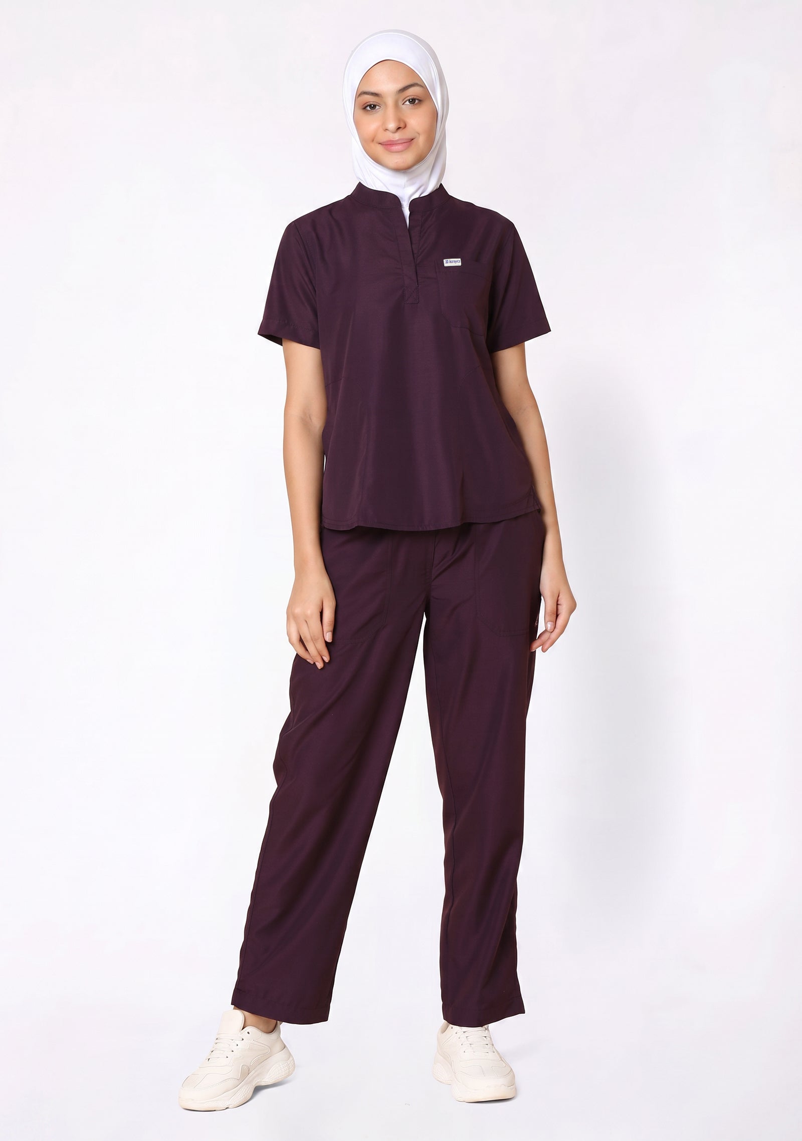 Classic Women's Mandarin Collar (Wine) Scrub