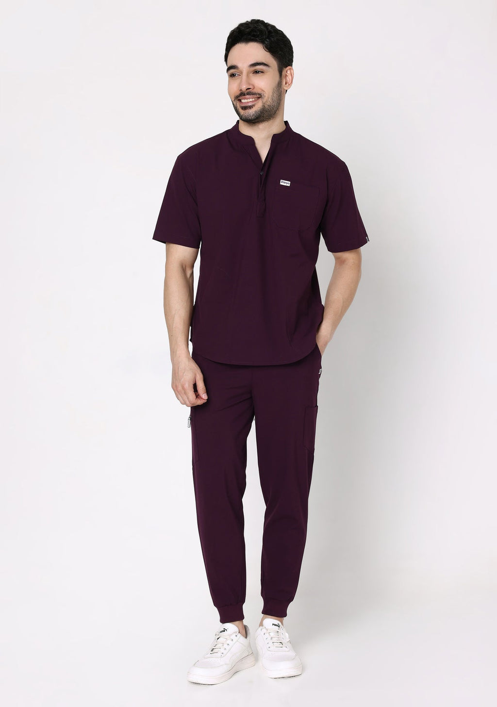 ecoflex™ Men's Mandarin Collar (Wine) Scrubs