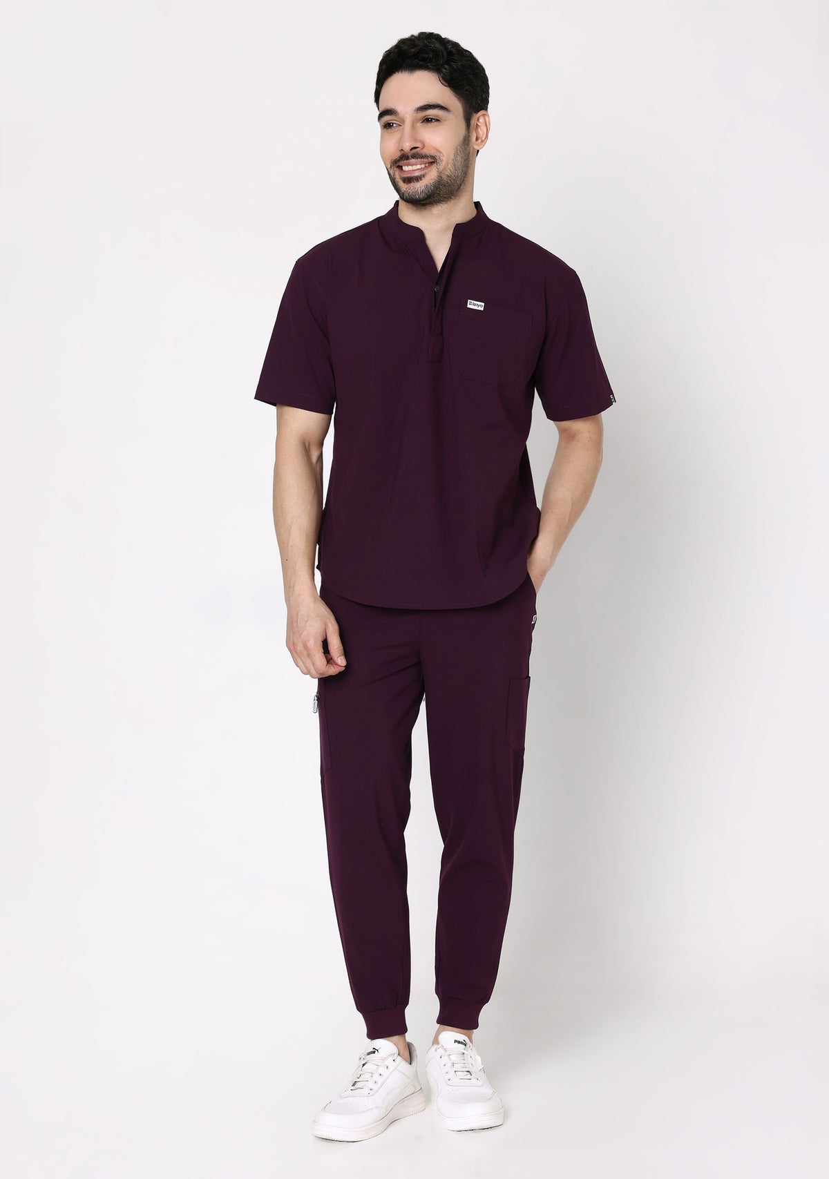 ecoflex™ Men's Mandarin Collar (Wine) Scrubs