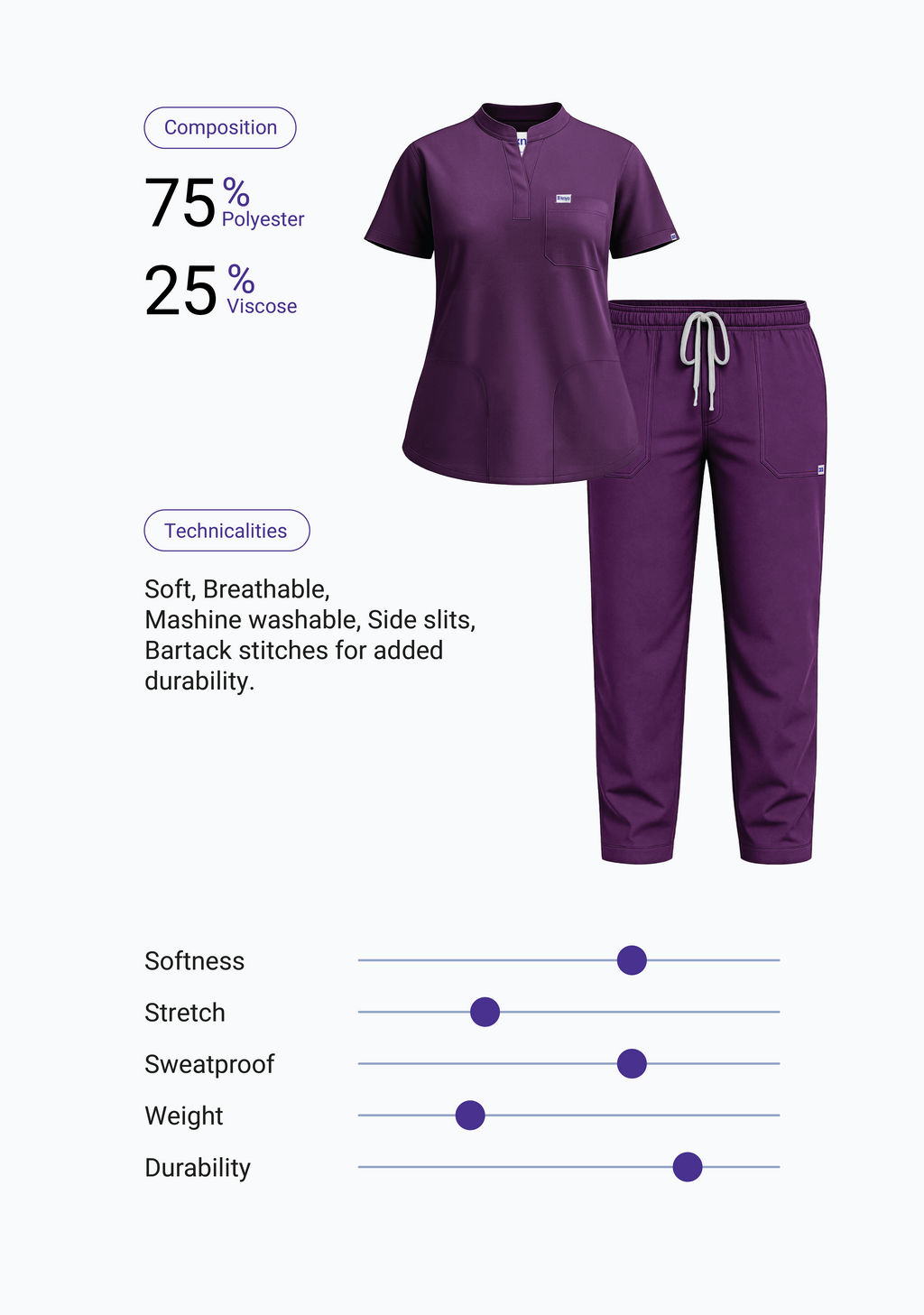 Classic Women's Mandarin Collar (Wine) Plus Size Scrub