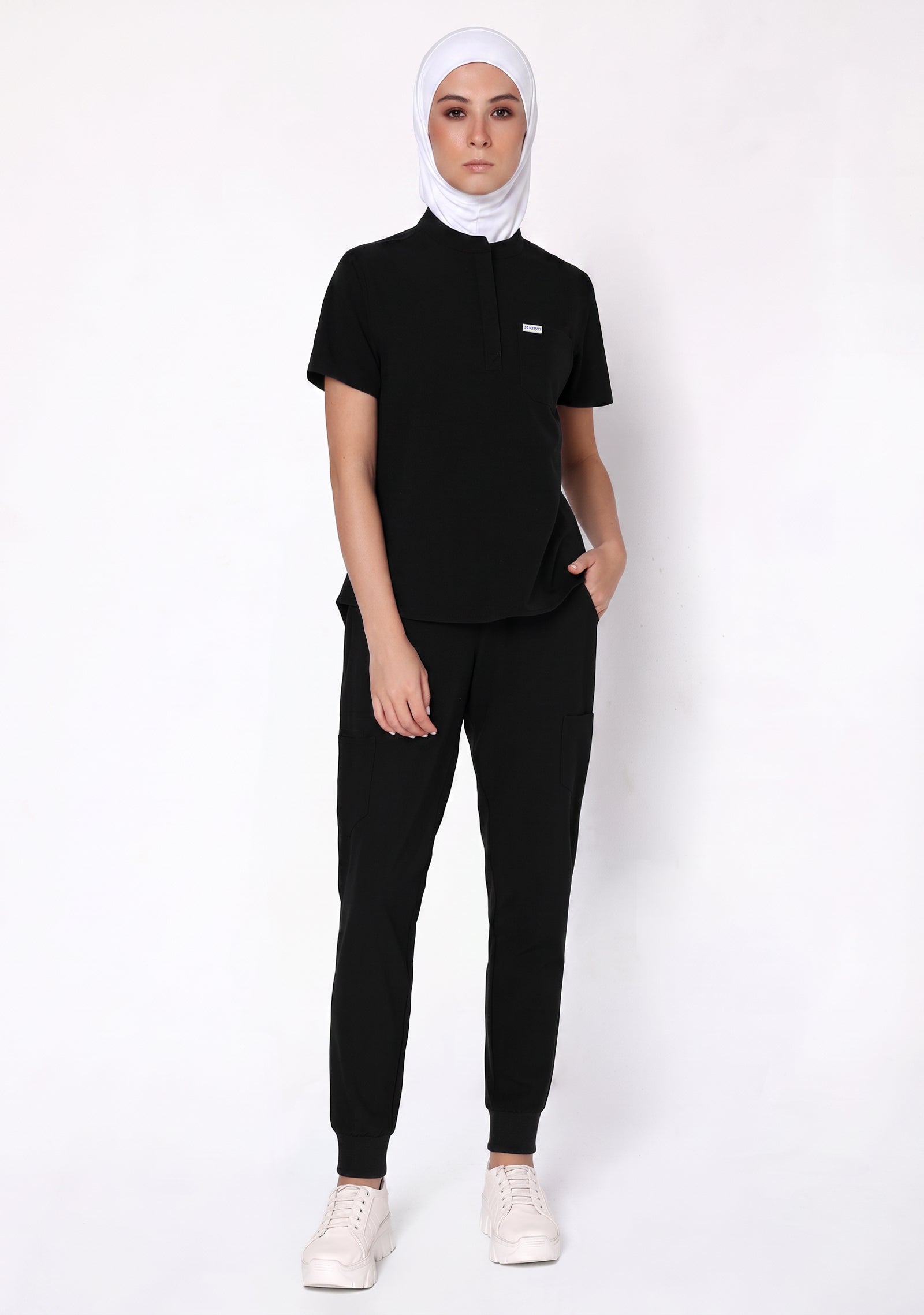ecoflex™ Women's Mandarin Collar (Black) Scrubs